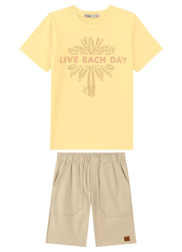 Ioluig - Conjunto Bermuda de Sarja e Camiseta Amarelo