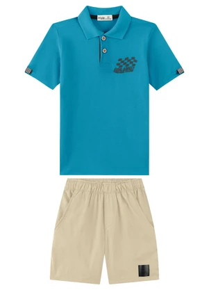 Ioluig - Conjunto Bermuda e Camisa com Gola Polo Azul - IOLUIG