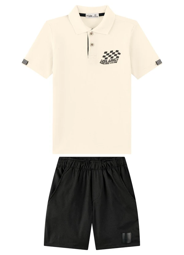 Ioluig - Conjunto Bermuda e Camisa com Gola Polo Bege