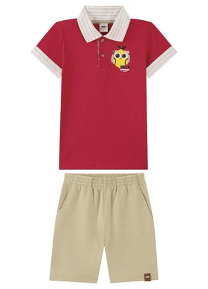 Marlan - Conjunto Bermuda e Camisa Polo Vermelho - MARLAN