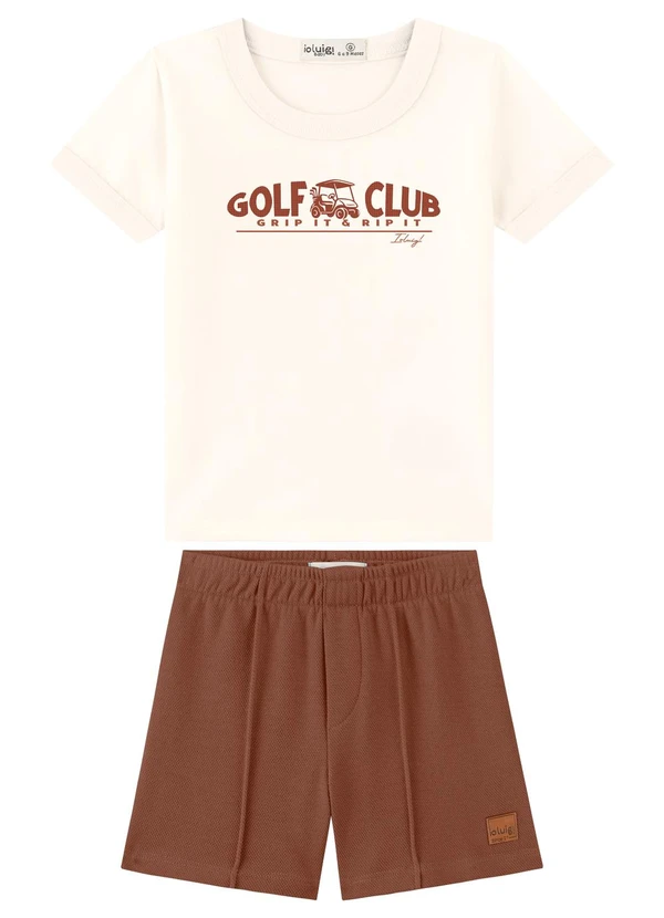 Ioluig - Conjunto Bermuda e Camiseta Bebê Relevo 3d Bege