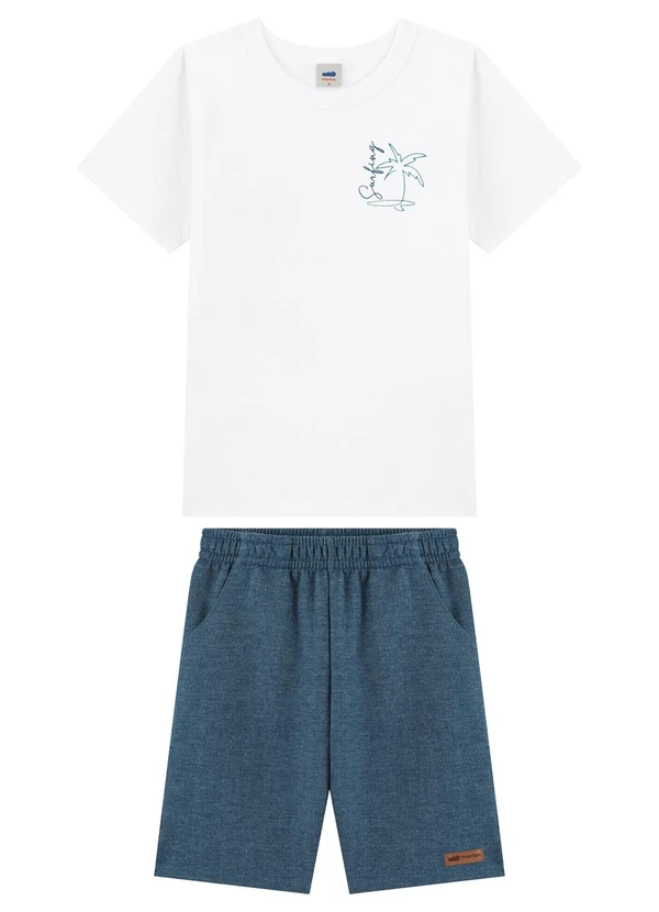 Marlan - Conjunto Bermuda e Camiseta Bordado Branco