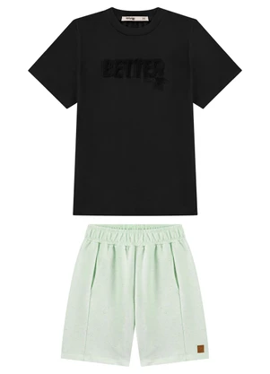 Ioluig - Conjunto Bermuda e Camiseta Bordado Preto - IOLUIG