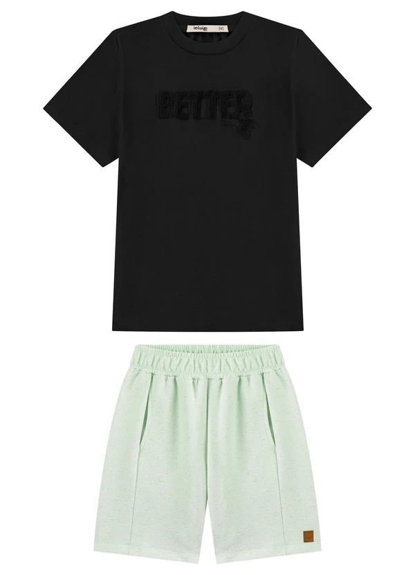Ioluig - Conjunto Bermuda e Camiseta Bordado Preto