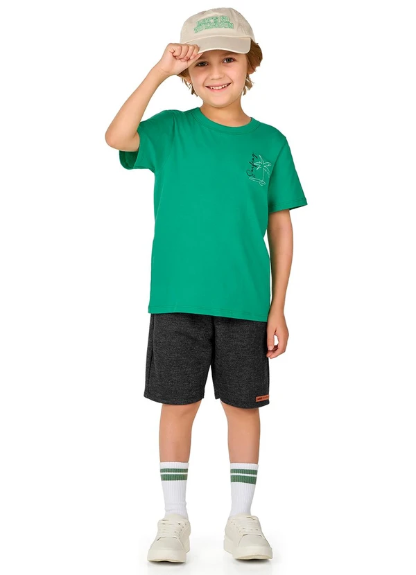 Marlan - Conjunto Bermuda e Camiseta Bordado Verde