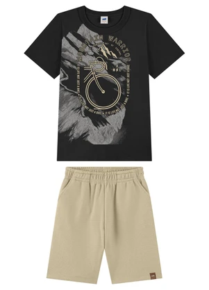 Marlan - Conjunto Bermuda e Camiseta Estampa 3d Preto - MARLAN