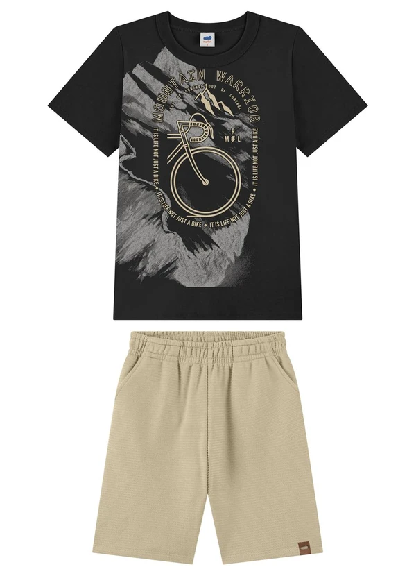 Marlan - Conjunto Bermuda e Camiseta Estampa 3d Preto