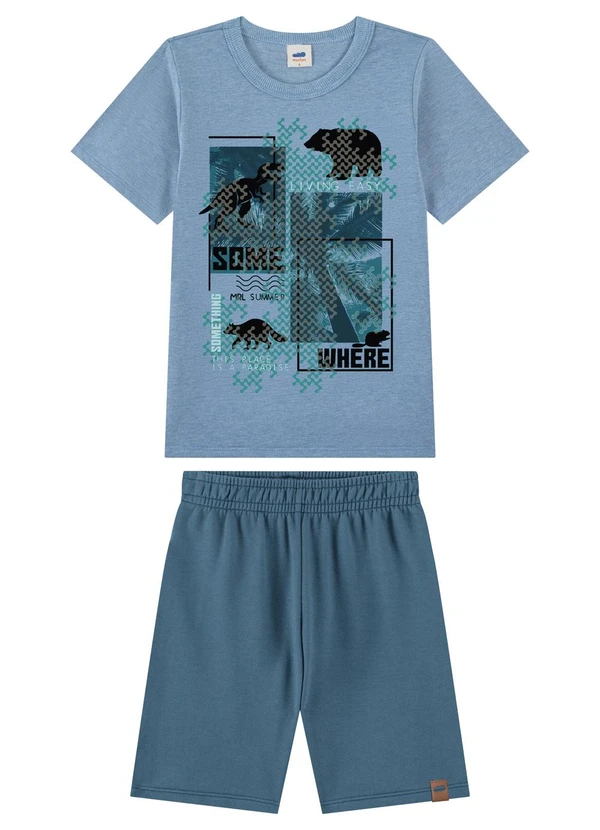 Marlan - Conjunto Bermuda e Camiseta Estampa Gel Azul