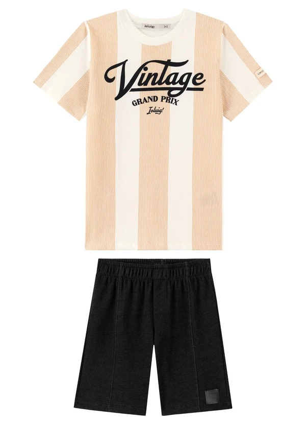 Ioluig - Conjunto Bermuda e Camiseta Estampada Bege