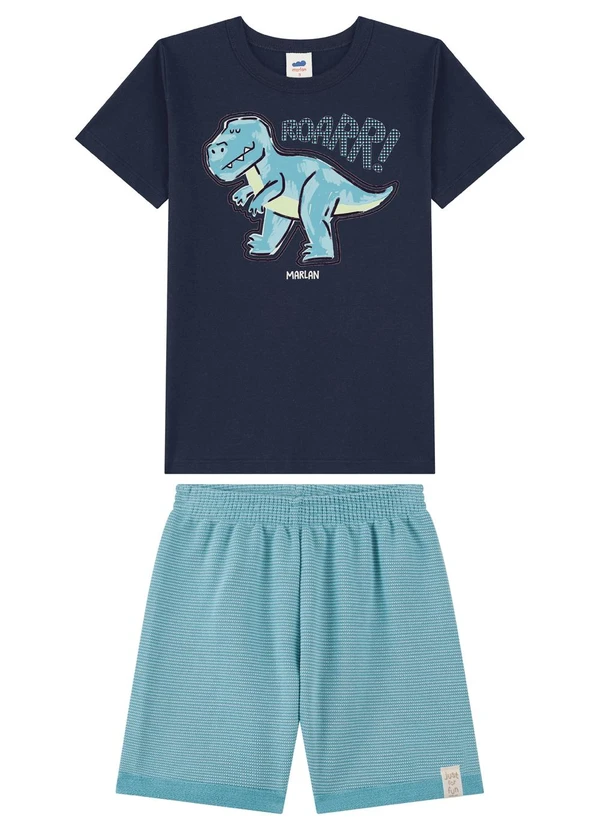 Marlan - Conjunto Bermuda e Camiseta Relevo 3d Azul