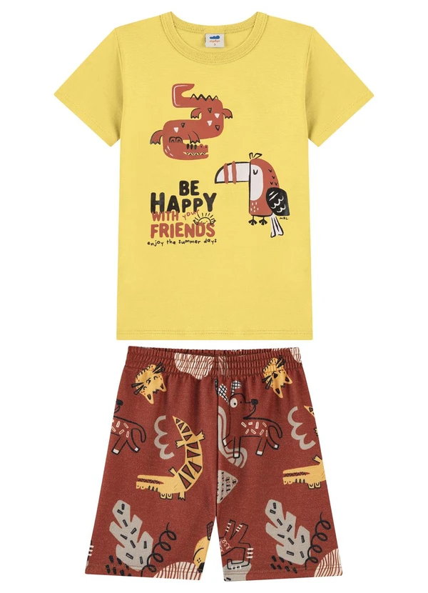 Marlan - Conjunto Bermuda Estampada e Camiseta Amarelo