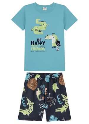 Marlan - Conjunto Bermuda Estampada e Camiseta Azul - MARLAN