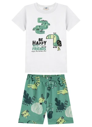 Marlan - Conjunto Bermuda Estampada e Camiseta Branco - MARLAN