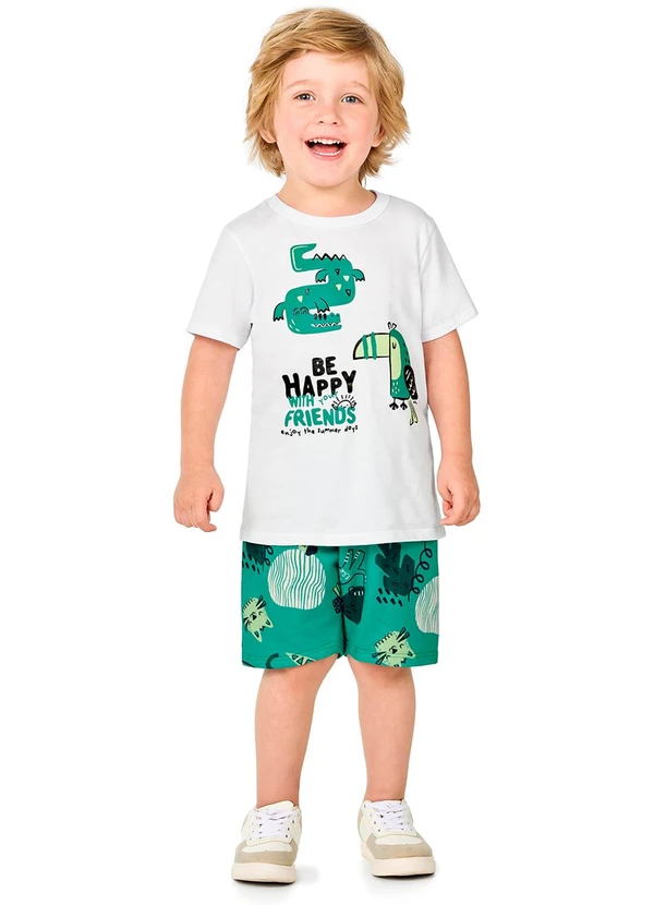 Marlan - Conjunto Bermuda Estampada e Camiseta Branco