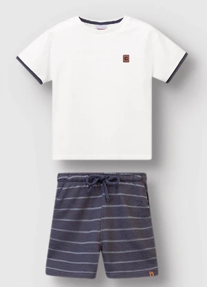 Carinhoso - Conjunto Bermuda Listrada Branco - CARINHOSO