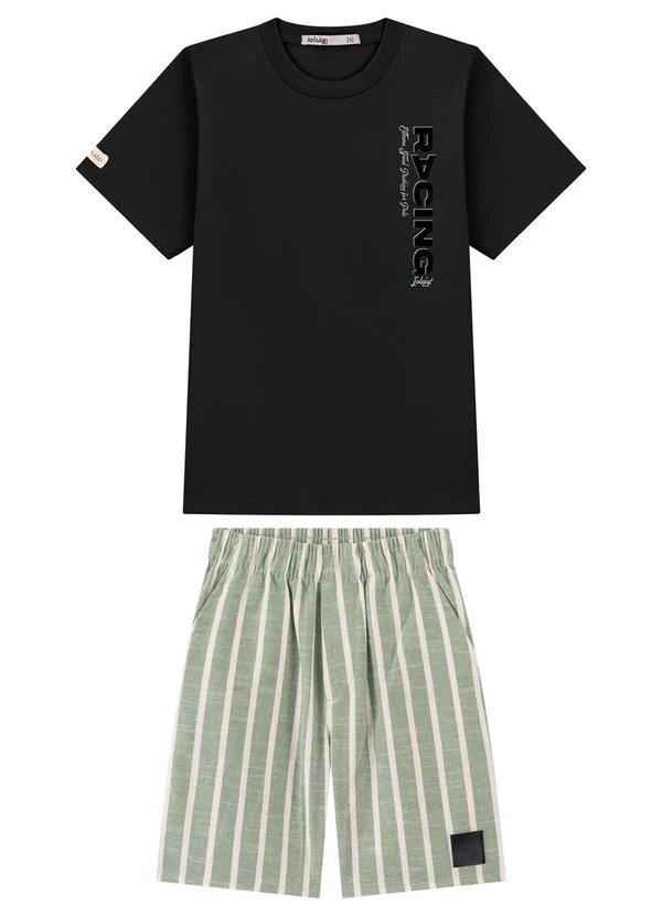 Ioluig - Conjunto Bermuda Listrada e Camiseta Preto
