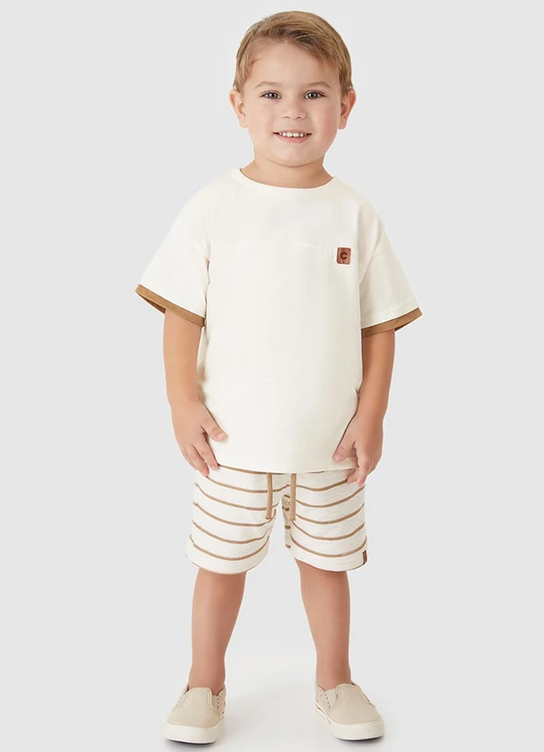 Carinhoso - Conjunto Bermuda Listrada Off White