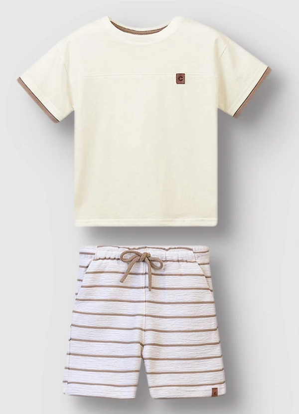 Carinhoso - Conjunto Bermuda Listrada Off White 2