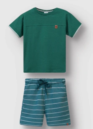 Carinhoso - Conjunto Bermuda Listrada Verde  - CARINHOSO