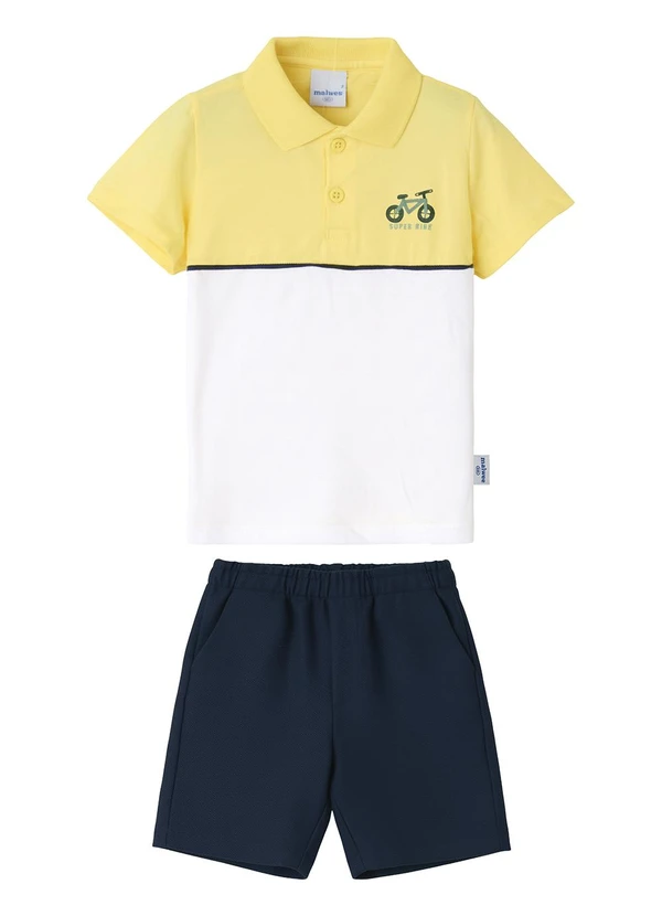 Malwee Kids - Conjunto Bicicleta em Puff Amarelo Claro