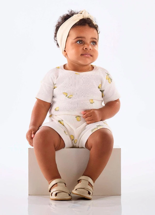 Up Baby - Conjunto Blusa Short Ribana Nature Up Baby Branco