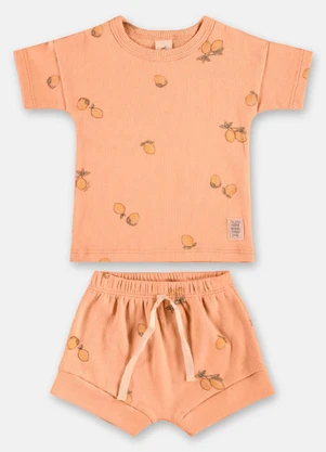 Up Baby - Conjunto Blusa Short Ribana Nature Marrom - UP BABY
