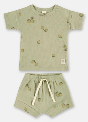 Up Baby - Conjunto Blusa Short Ribana Nature Verde - UP BABY