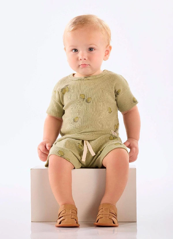 Up Baby - Conjunto Blusa Short Ribana Nature Verde
