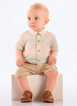 Up Baby - Conjunto Body Bermuda Linho Cinza - UP BABY