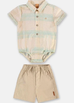 Up Baby - Conjunto Body Bermuda Linho Cinza - UP BABY