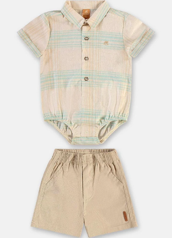 Up Baby - Conjunto Body Bermuda Linho Cinza 2