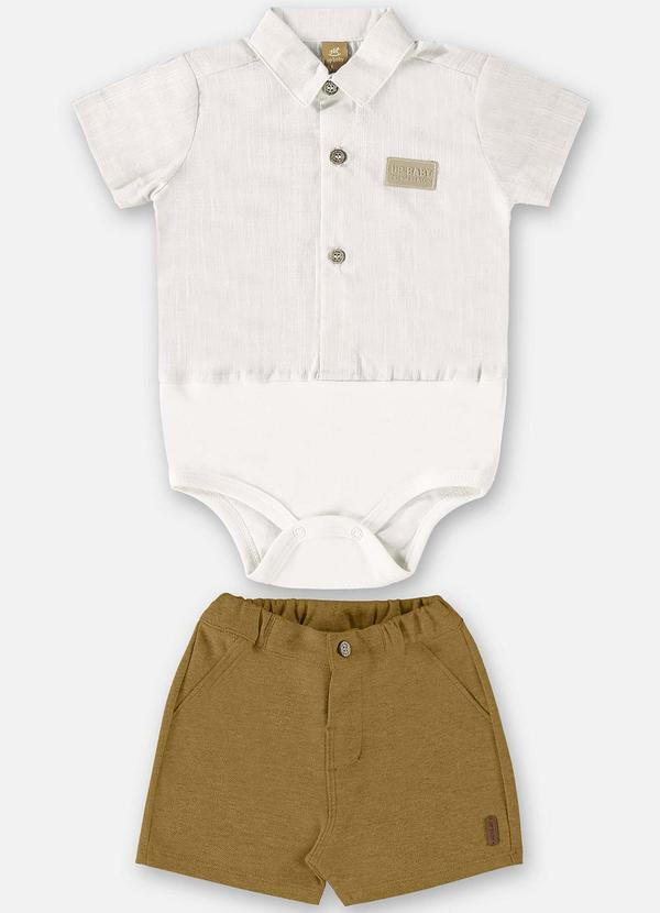 Up Baby - Conjunto Body Camisa e Bermuda Cinza