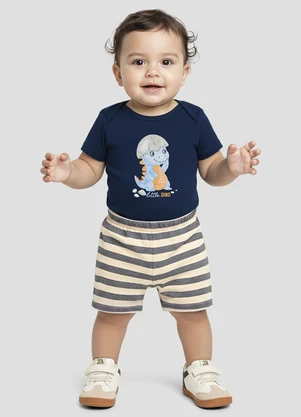 Reirex - Conjunto Body Cotton e Bermuda Listrado Azul - REIREX