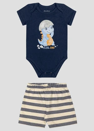 Reirex - Conjunto Body Cotton e Bermuda Listrado Azul - REIREX