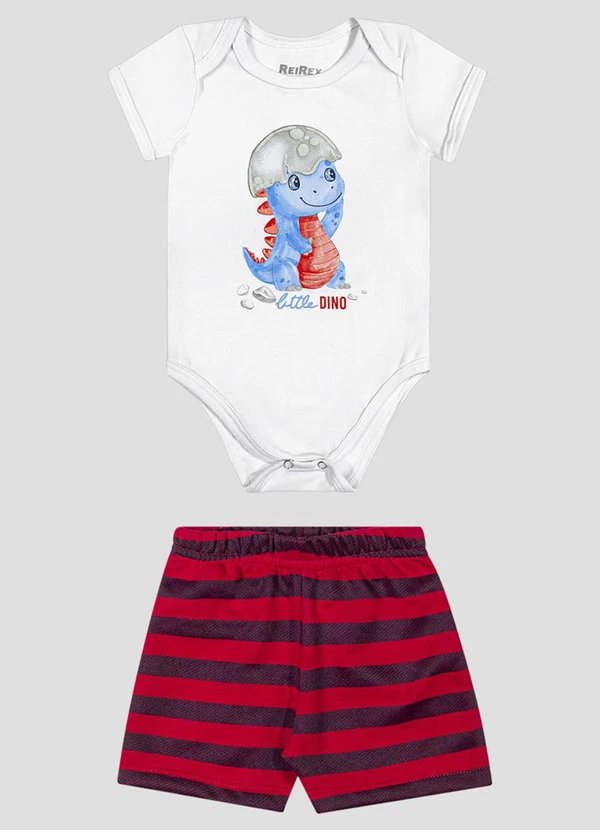 Reirex - Conjunto Body Cotton e Bermuda Listrado Branco