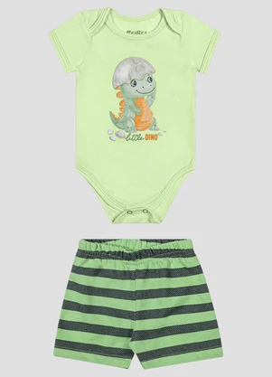 Reirex - Conjunto Body Cotton e Bermuda Listrado Verde - REIREX
