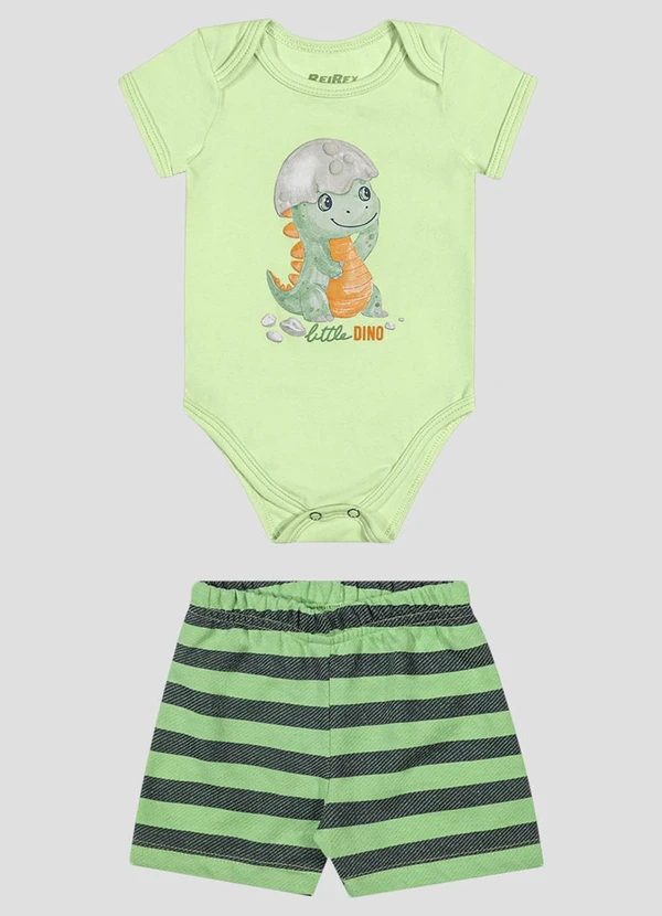 Reirex - Conjunto Body Cotton e Bermuda Listrado Verde