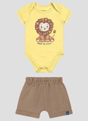 Reirex - Conjunto Body Cotton e Bermuda Sarjado Amarelo - REIREX