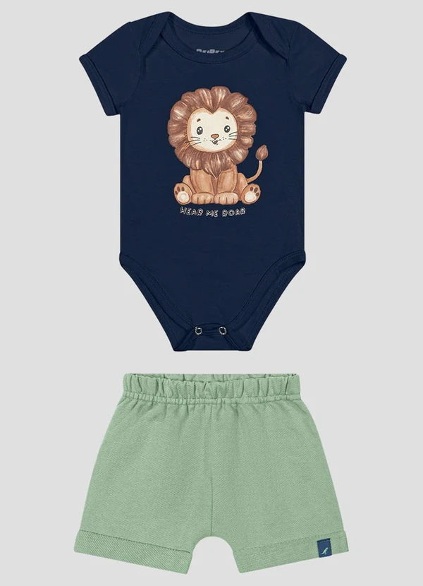 Reirex - Conjunto Body Cotton e Bermuda Sarjado Azul