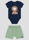 Reirex - Conjunto Body Cotton e Bermuda Sarjado Amarelo - variação: Azul