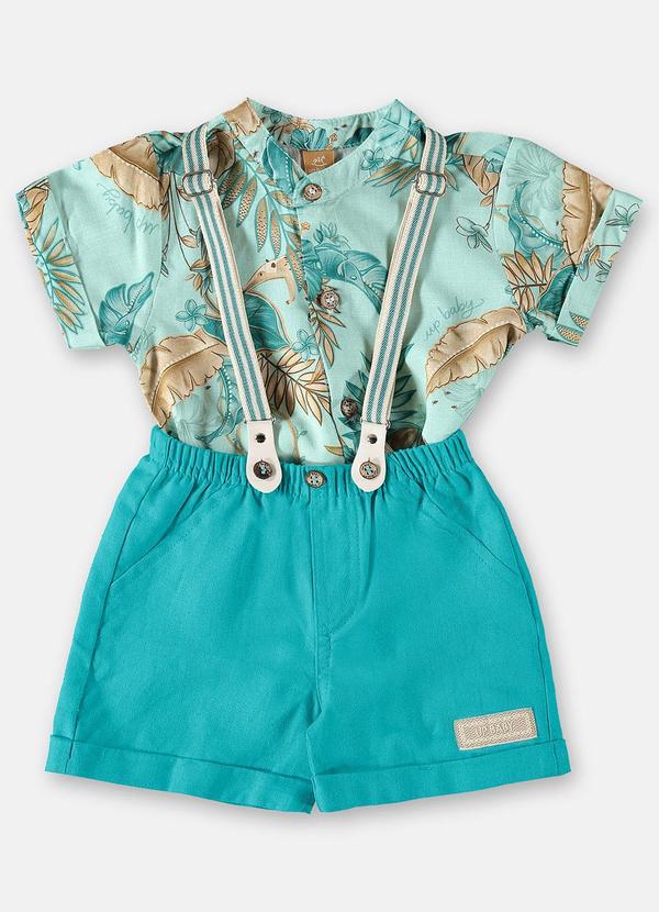 Up Baby - Conjunto Body e Bermuda Suspensório Azul