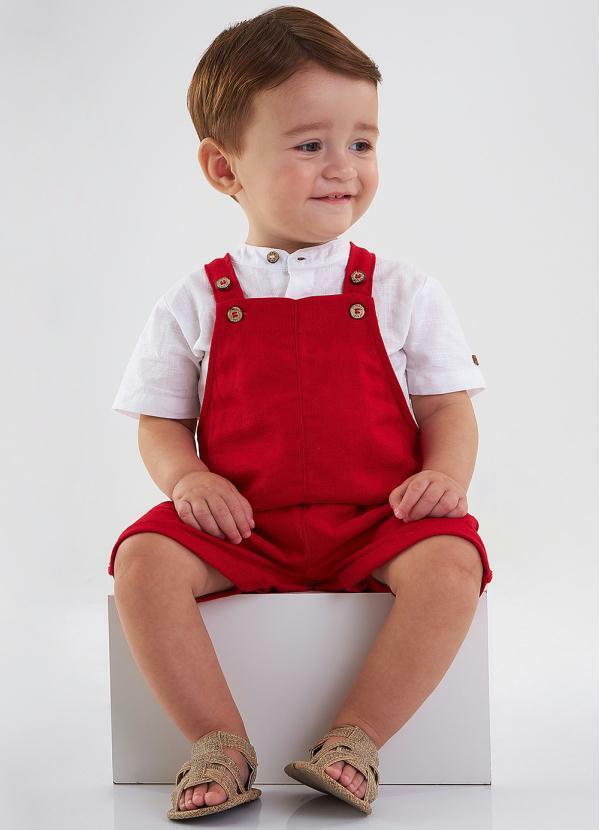 Up Baby - Conjunto Body e Jardineira Festa Bebê Vermelho