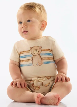 Up Baby - Conjunto Body e Short Bebê Menino Bege - UP BABY