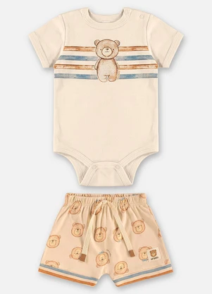 Up Baby - Conjunto Body e Short Bebê Menino Bege - UP BABY