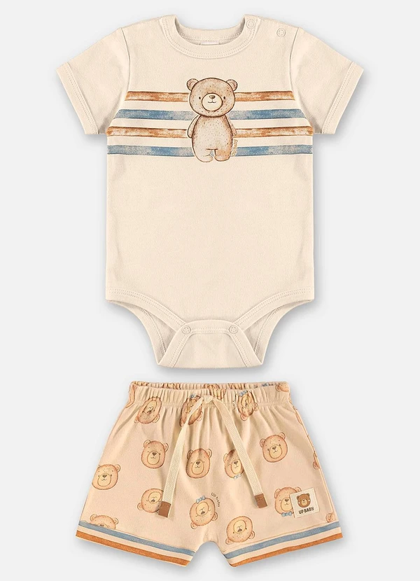 Up Baby - Conjunto Body e Short Bebê Menino Bege 2