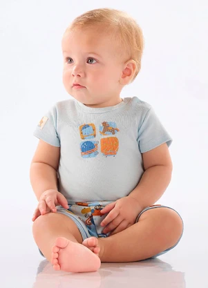 Up Baby - Conjunto Body e Short para Bebê Azul - UP BABY