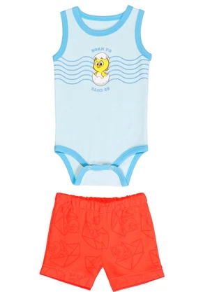 Galinha Pintadinha - Conjunto Body Ribana Shorts Moletinho Azul - GALINHA PINTADINHA