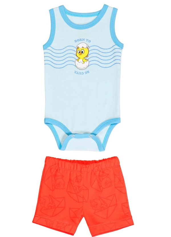 Galinha Pintadinha - Conjunto Body Ribana Shorts Moletinho Azul