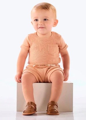 Up Baby - Conjunto Body Short Ribana Nature Branco - UP BABY