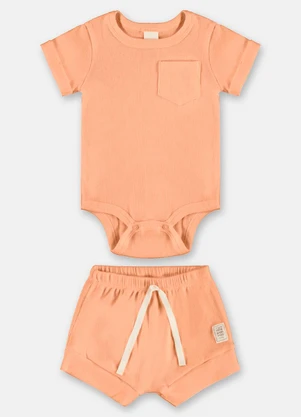 Up Baby - Conjunto Body Short Ribana Nature Branco - UP BABY